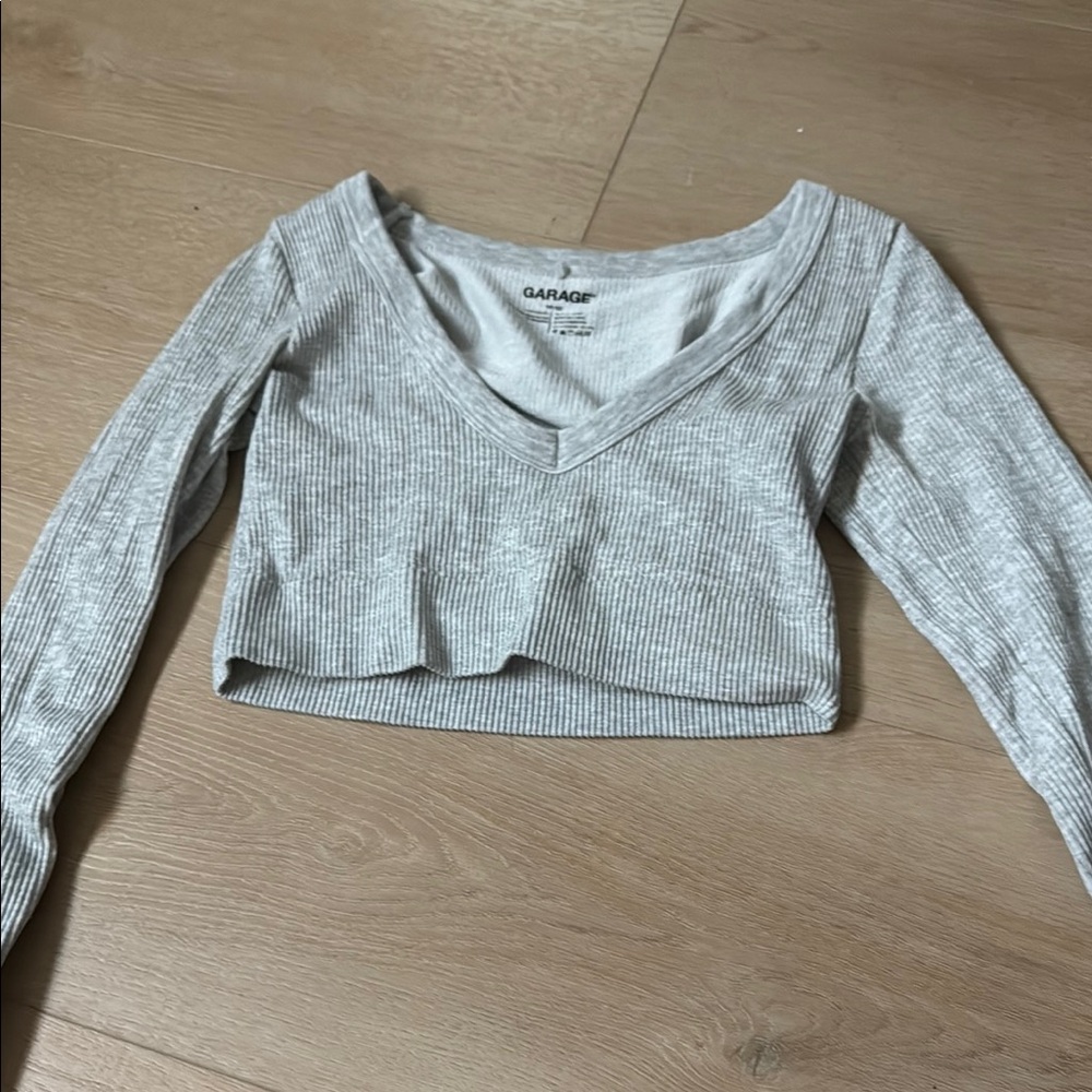 Garage Gray Ribbed Long Sleeve Crop Top